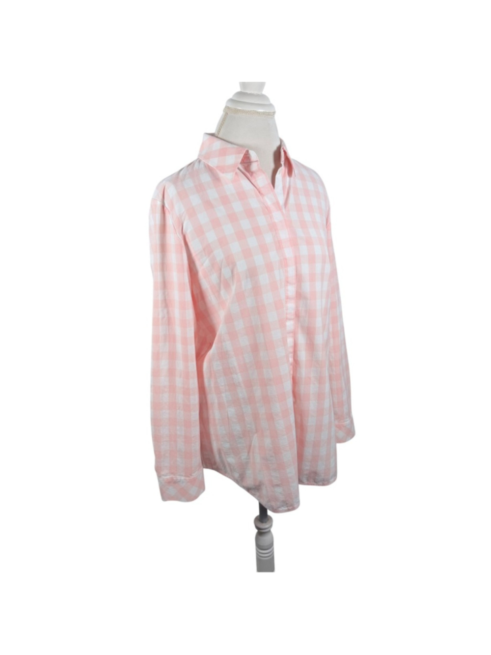 Lafayette 148 NY Pink Gingham Linen Shirt Tunic Size L Relaxed Beaded Trim - Picture 6 of 9